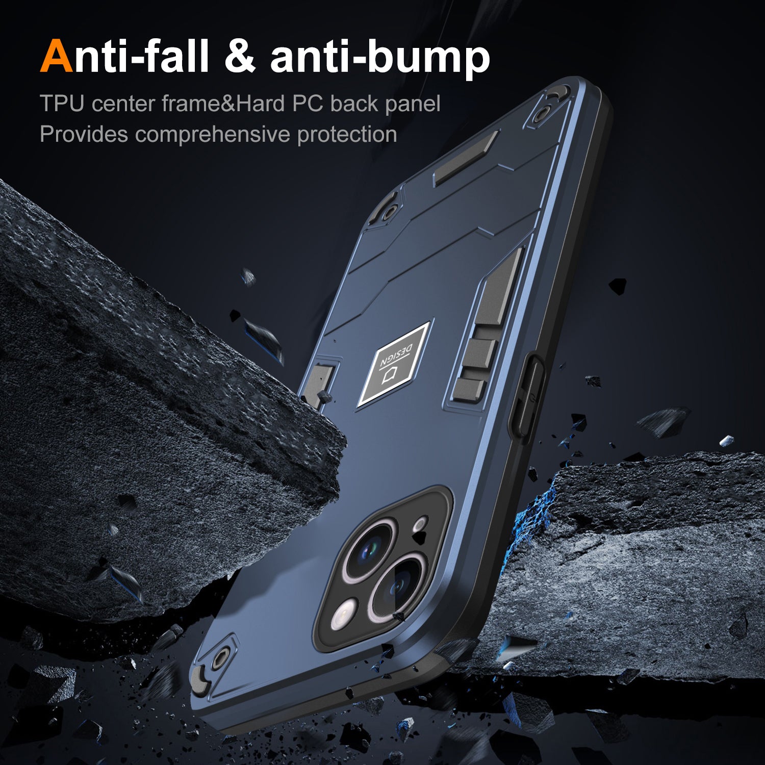 For iPhone 14 Plus Phone Case Protective Rugged PC+TPU Back Cover - Navy Blue For iPhone 14 Plus Phone Case Protective Rugged PC+TPU Back Cover - Navy Blue